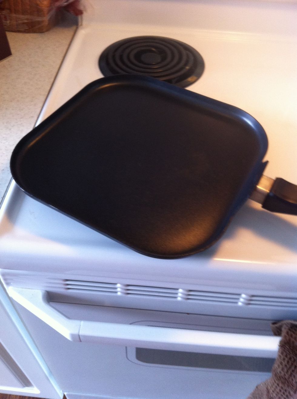 Turn on stove with medium non stick frying pan to medium heat.