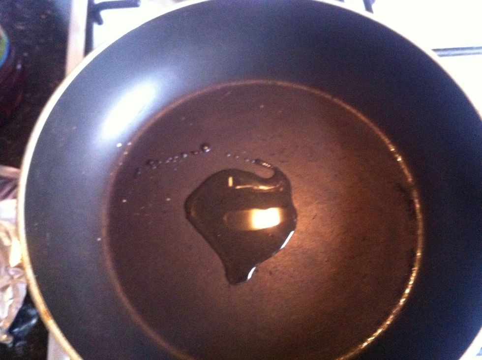 Turn on the gas to a medium heat and put the oil in the pan. (I use olive oil).