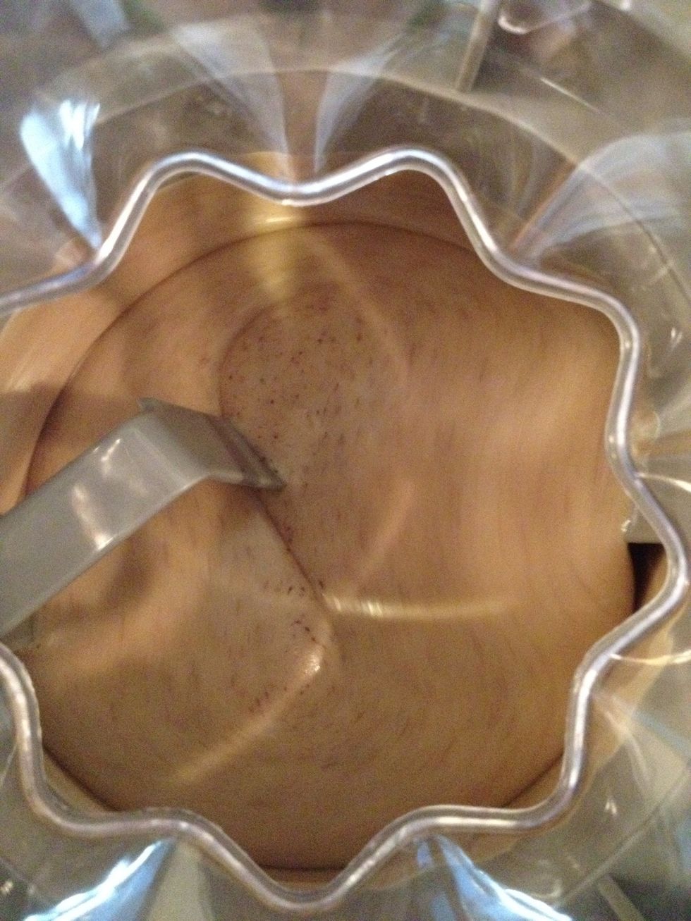 Turn on the ice cream maker. 20-30 minutes should do it. Remember not to fill your ice cream maker too full; freezing = expansion.