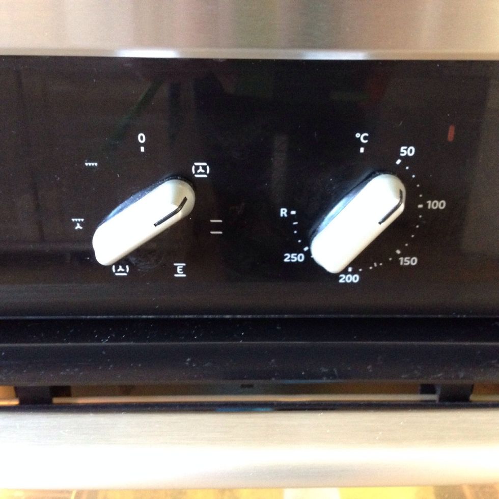 Turn on the oven at 75 degrees Celsius