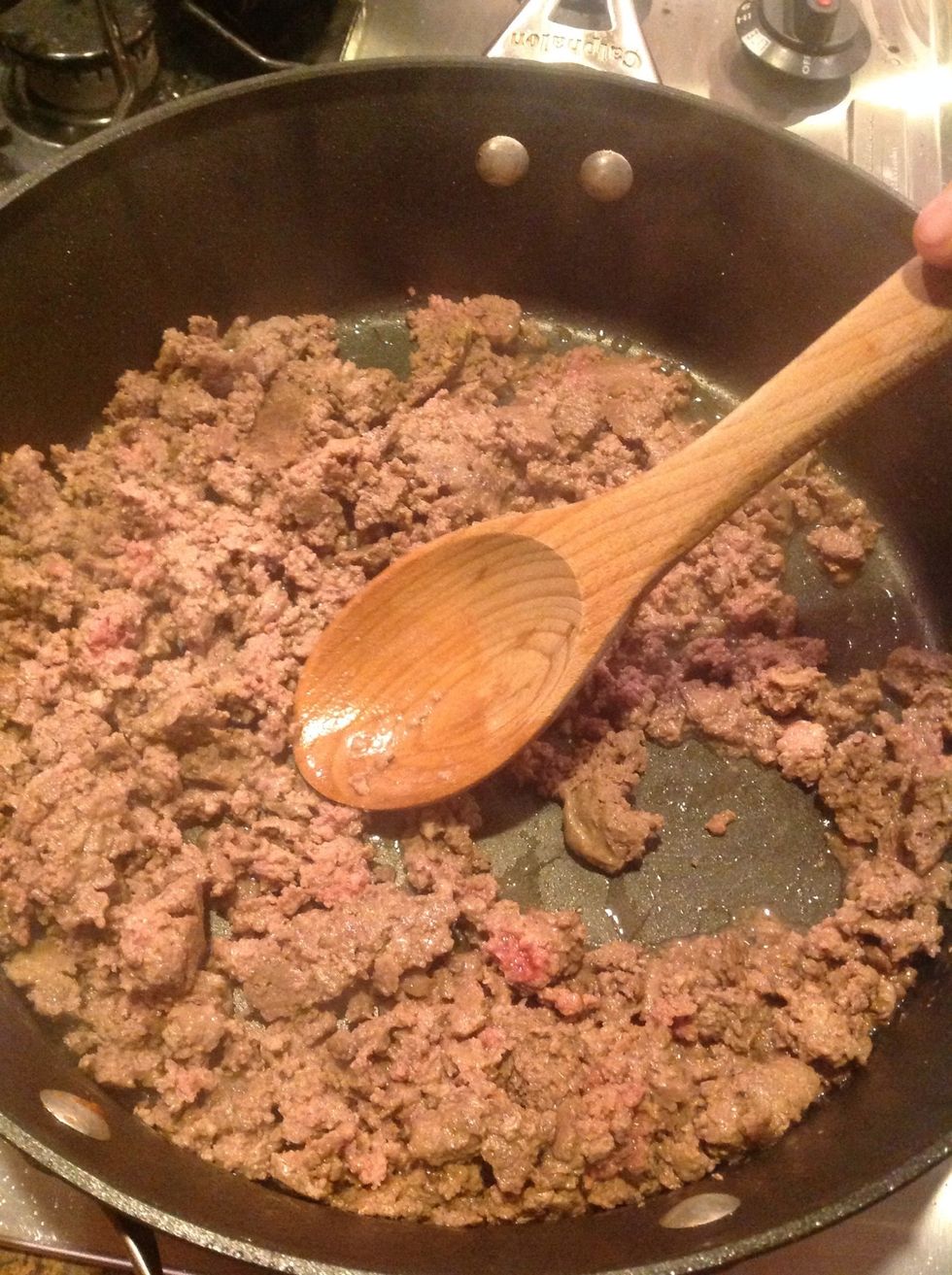 Turn on the stove top to high and brown the beef. Add taco seasoning as you brown the beef.