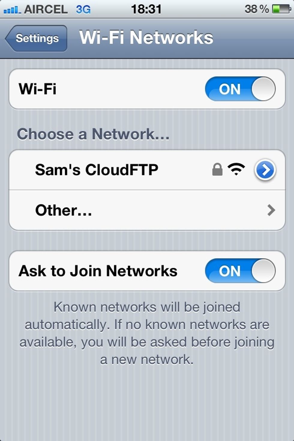 Turn on WiFi and select CloudFTP network