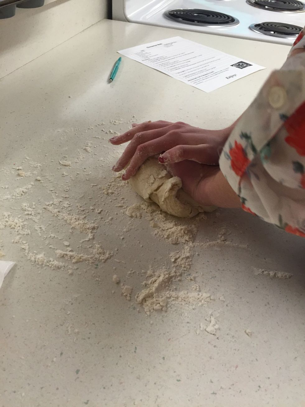 Turn out a lightly floured surface. Knead gently for 30 seconds - 1 minute
