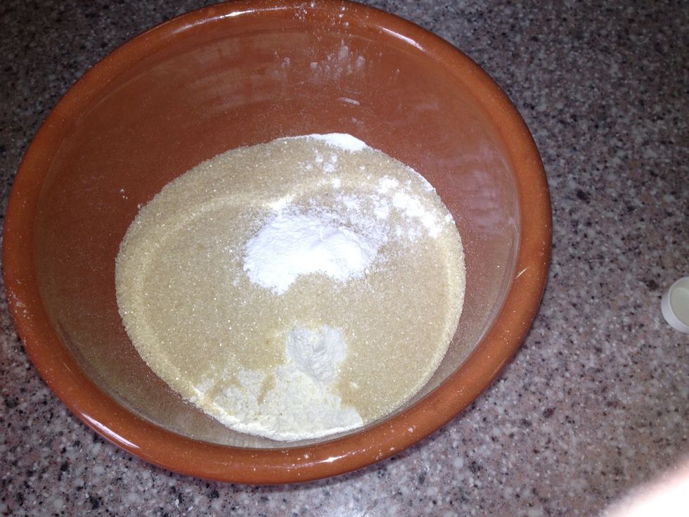 Turn oven on at 200 c .Put all the dry ingredients in a bowl