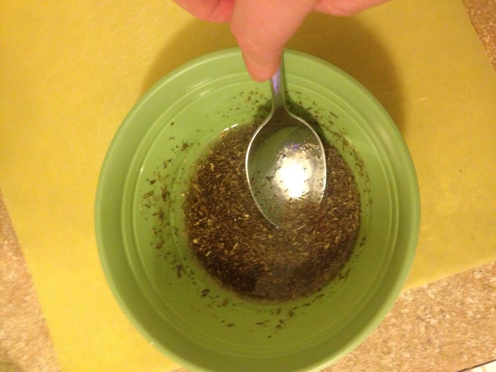 Turn oven to 350, in a bowl mix 3T oil, thyme, oregano, 1/2 t salt, 1/2t pepper