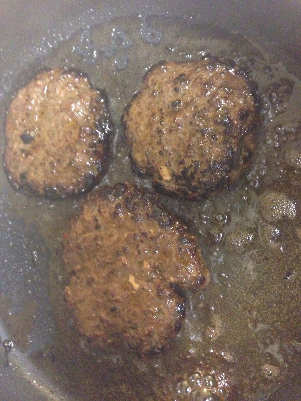 Turn over and brown other side, making sure the meat is cooked thoroughly.