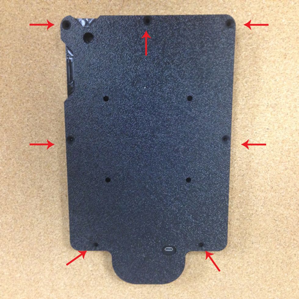 Turn over the entire assembly and install the 7 screws. DO NOT OVER TIGHTEN. The screws only need to be snug. You can damage the unit by doing so.