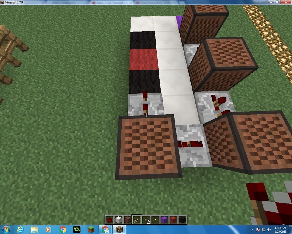 Turn right again and place down once again another Repeater. Bring it to 2 ticks(Right click it once).