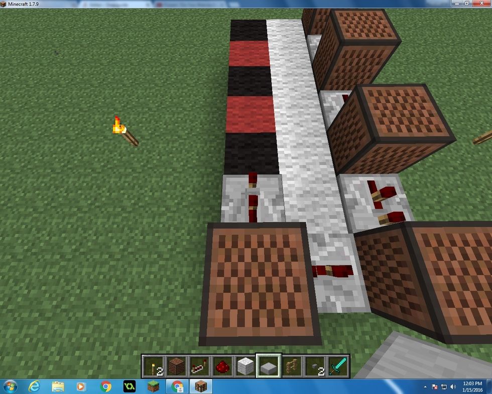 Turn right again, place another Repeater and bring it to 2 ticks (Right click it once).