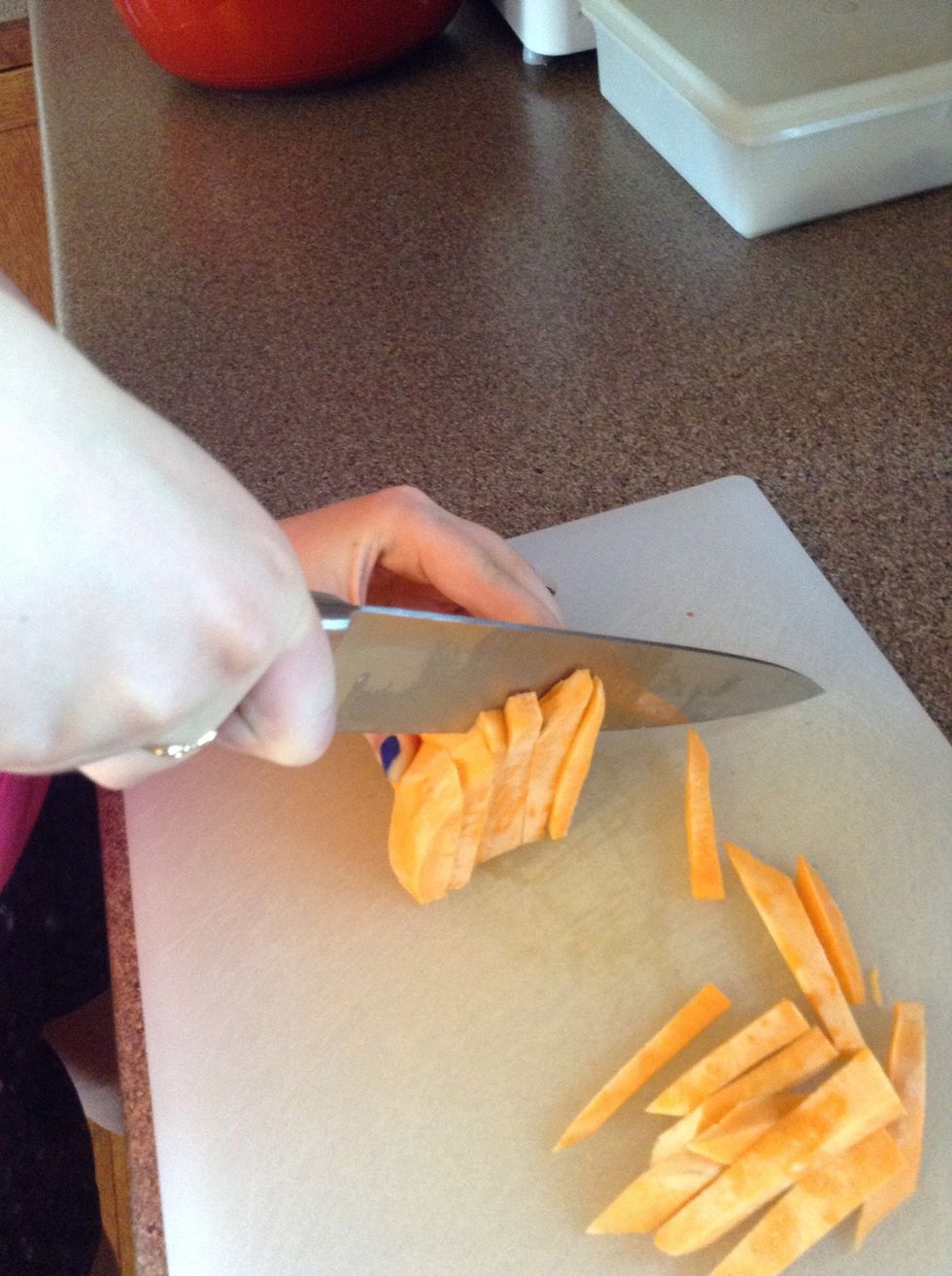 Turn, slice again into fry shapes