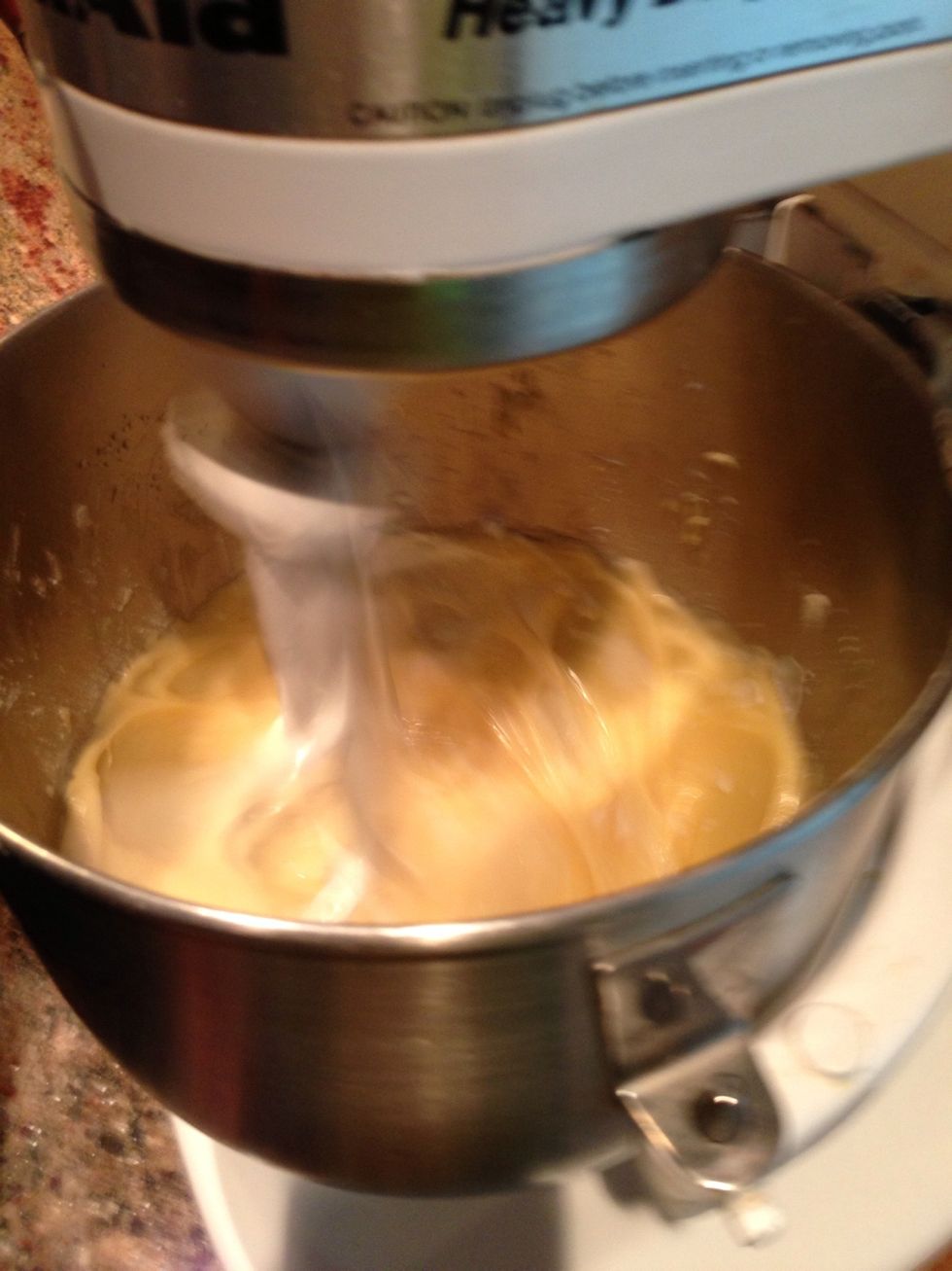 Turn speed back up and beat in milk.