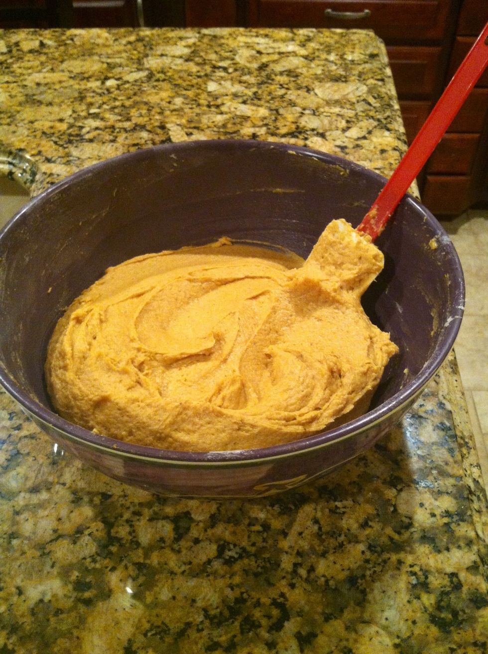 Turn speed down low and mix in flour mixture until just combined.
