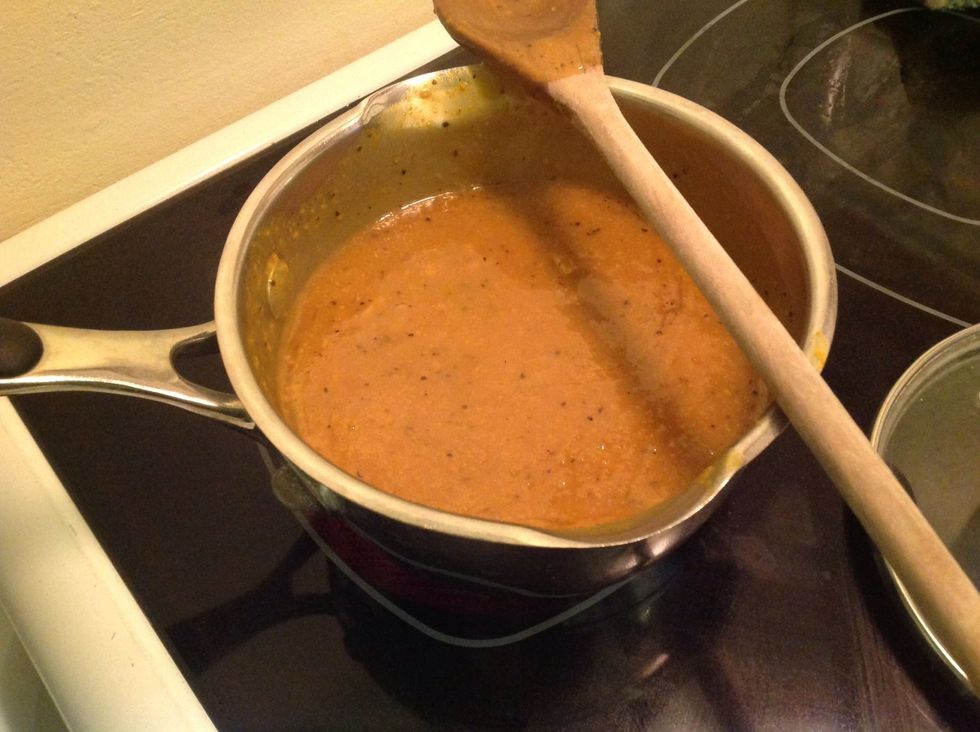 Turn the Burner on Medium to Low Heat and stir until Butter is melted in. Remain Cooking on Medium to Low Heat stirring occasionally for about 15-20 mins.