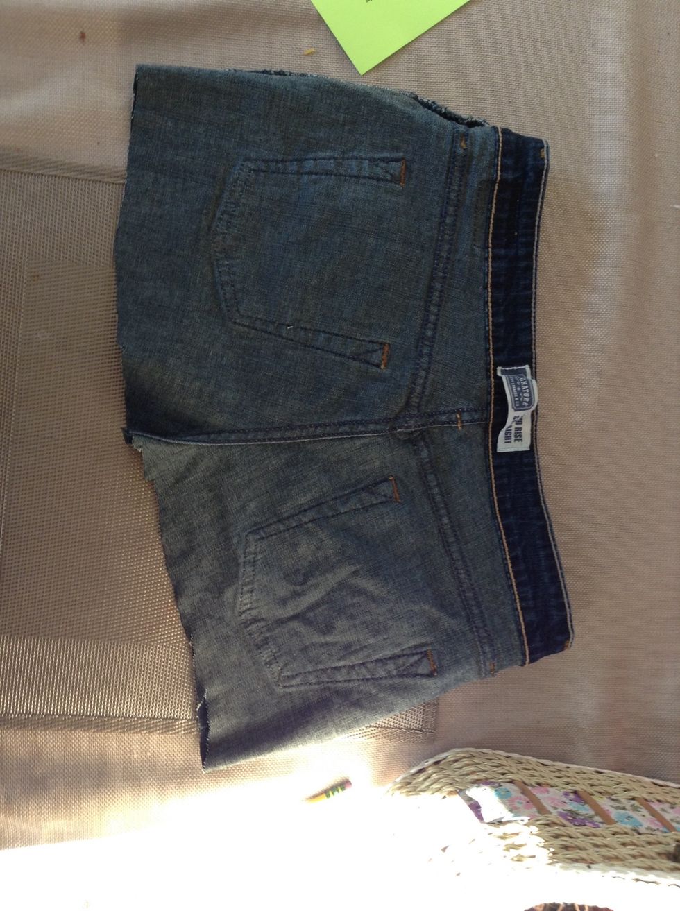 Turn the cut jeans inside out and set them aside. (This could also be a skirt if you wanted it to be.)