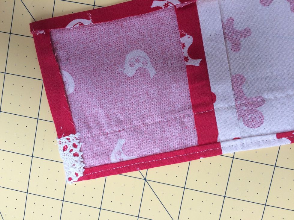 Turn the lace under at both ends
