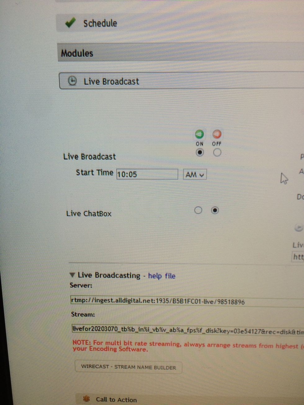 Turn the Live Broadcast on Type in the Start Time
