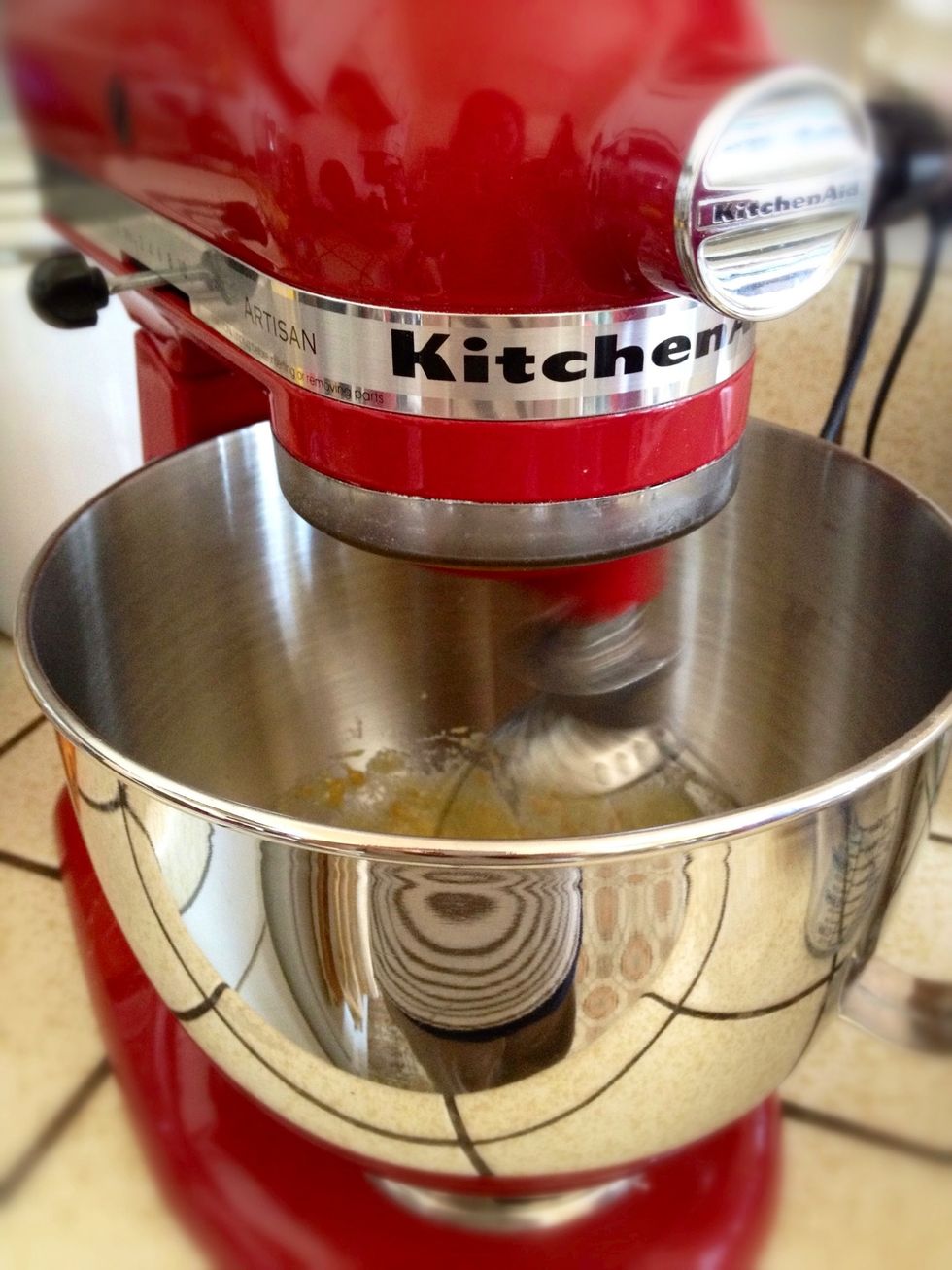 Turn the mixer on medium speed and beat until well mixed.