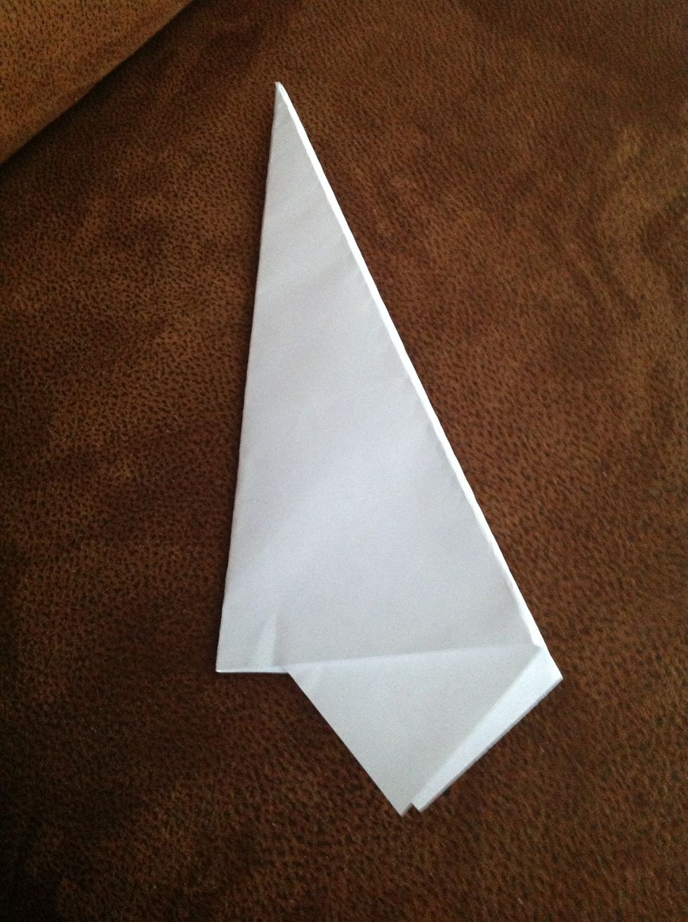 Turn the paper airplane over and fold it in half along the centerline.