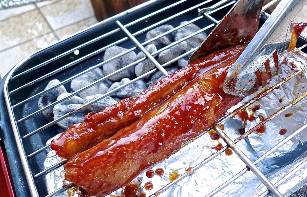 Turn the pork strip occasionally through the basting.