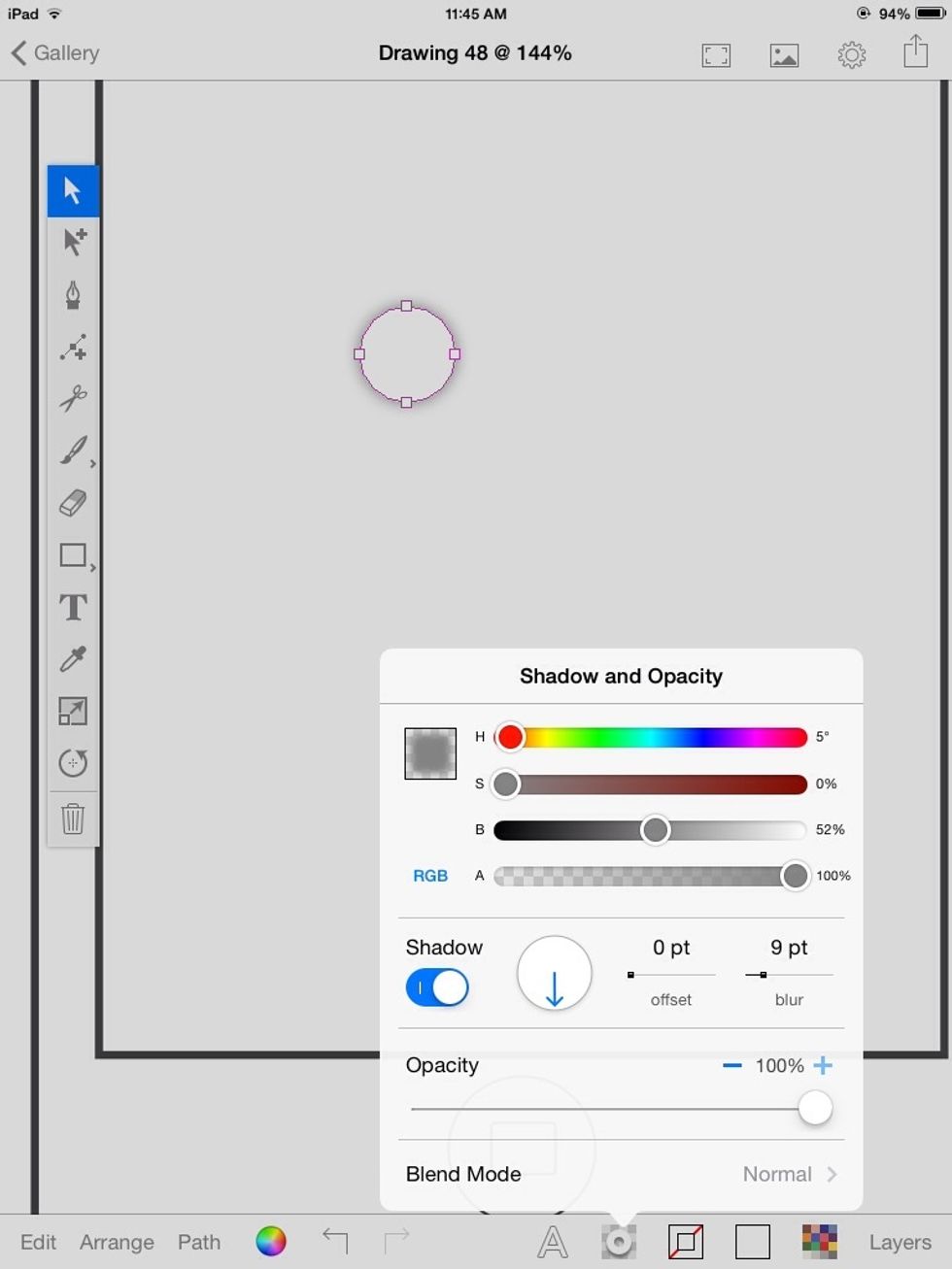 Turn the shadow on, and give it no offset, and a bit of blur. Make the brightness 50% (or close).