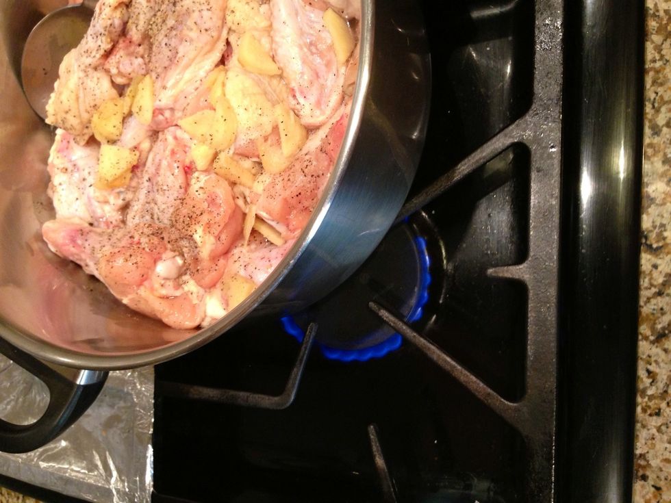 Turn the stove on and set it to medium-high heat.