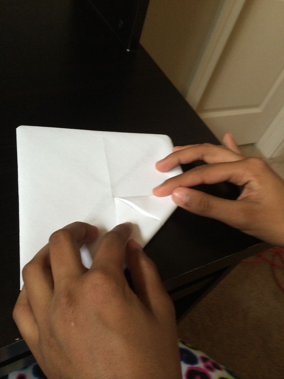Turn the triangle over and fold all the corners on that side to the middle.