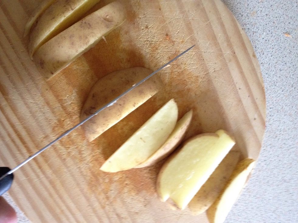 Turn those bits on their side and cut into chunky chip shapes.