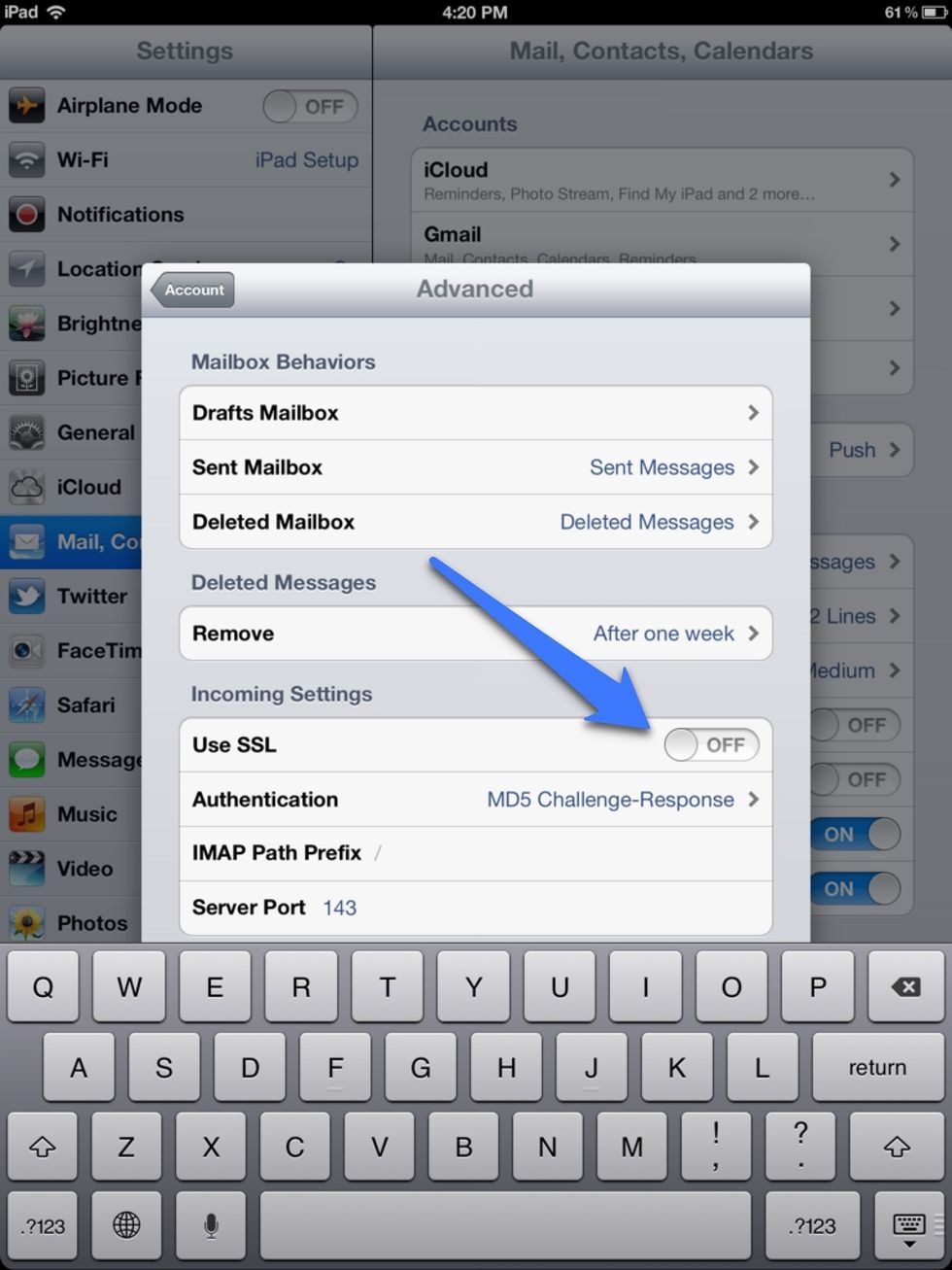 Turn "Use SSL" to off.