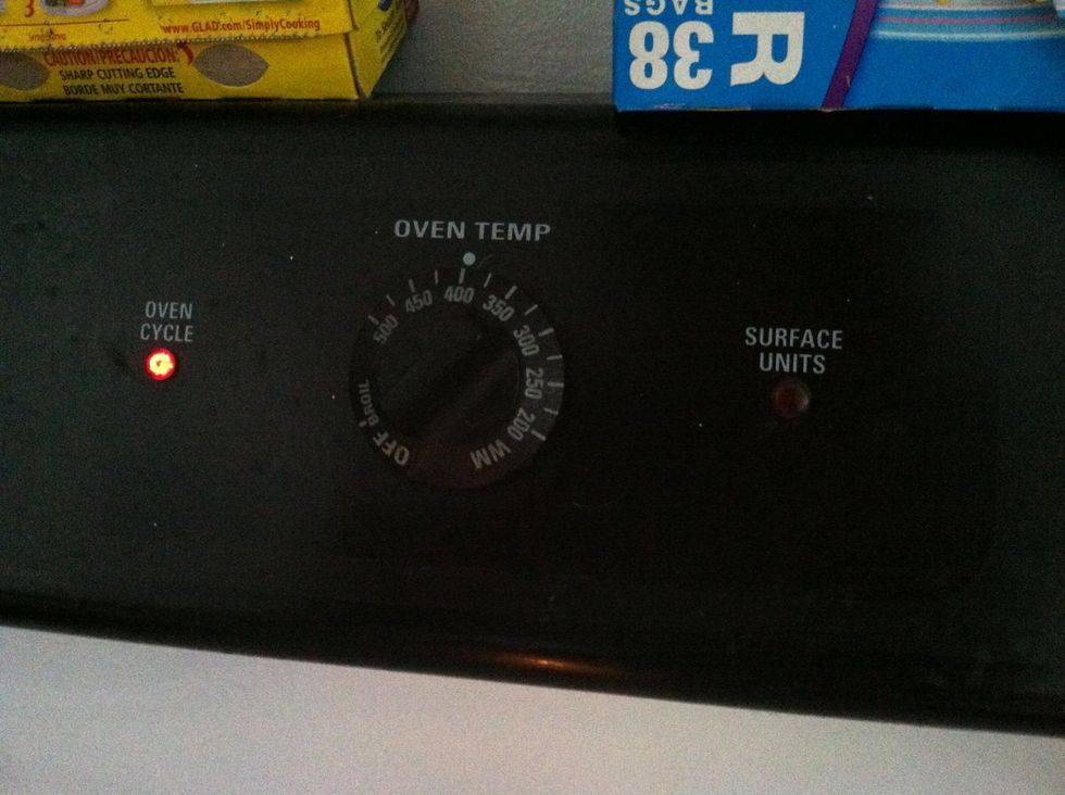 Turn your oven on, set it to 400 degrees.