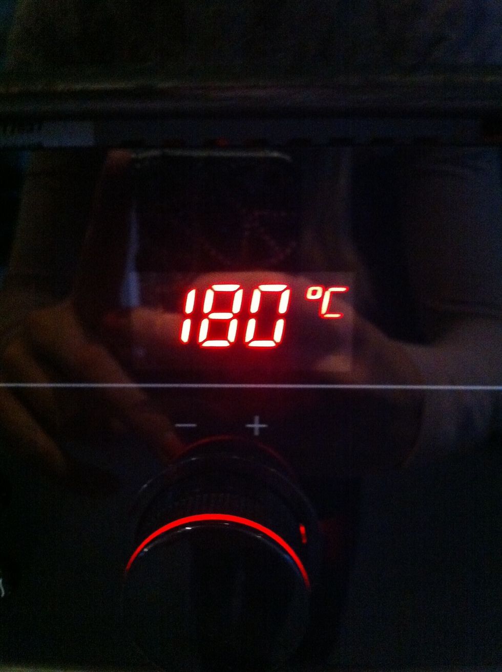 Turn your oven to 180 degrees celsius.