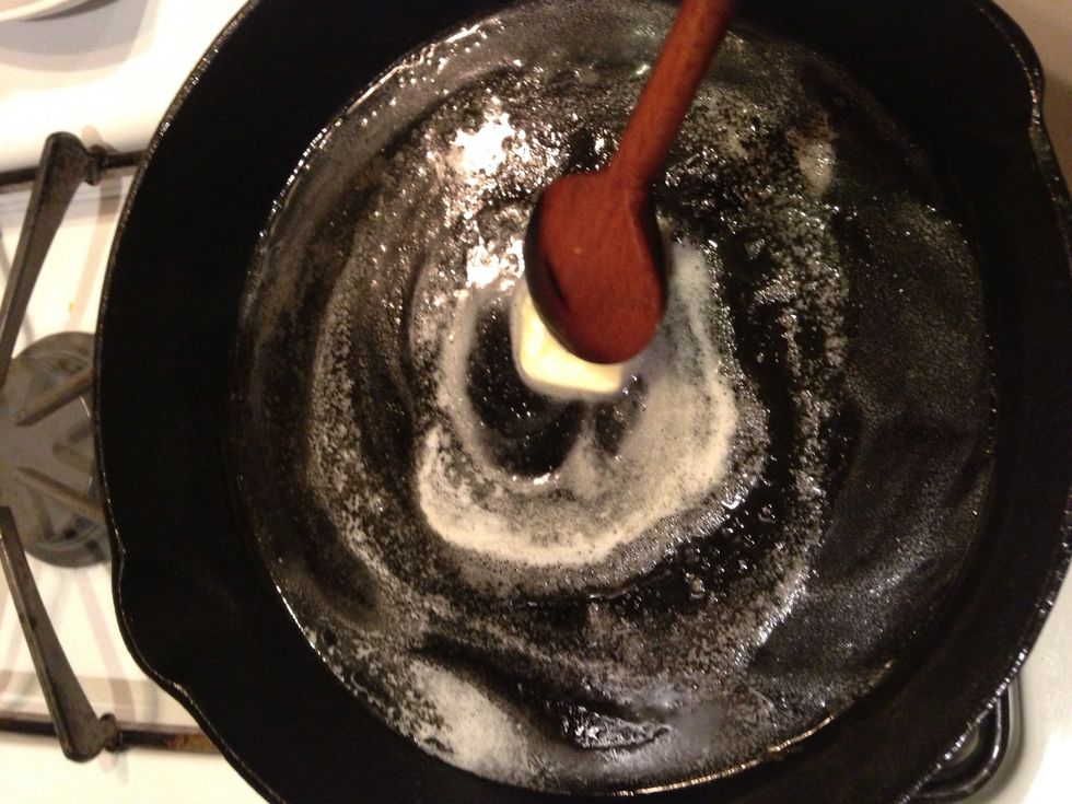 Turn your skillet on med-high heat and melt the butter.  To make this healthier, use a coconut or safflower oil.  I ran out of both, so I used what I had.