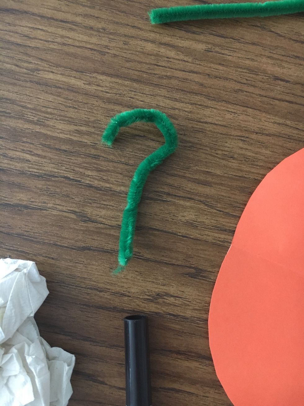 Twist one of the green pipe cleaners, so it is the shape of a candy cane.