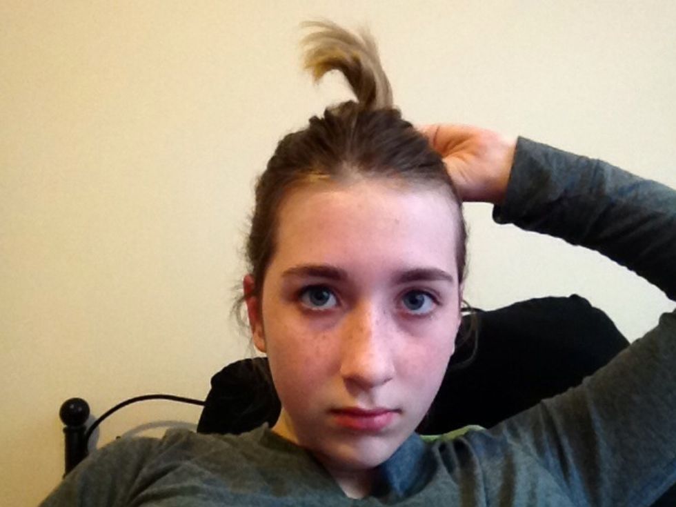 Twist your pony tail to the top of your head