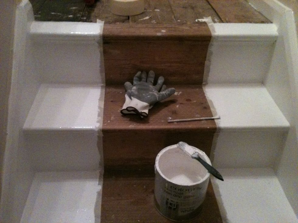 Two costs of gloss work better but do leave to dry completely before starting your next coat. This could take up to 48hrs. Difficult on the stairs area, I know.
