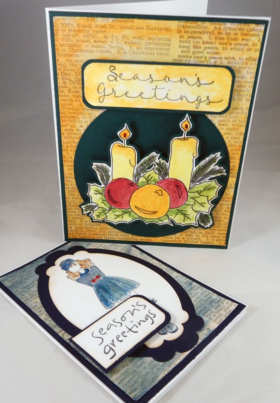 Two painted cards that are now ready for sending.