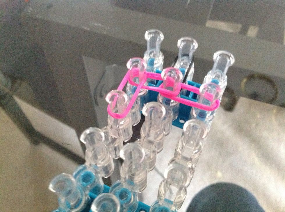 Two pink bands going down on the left