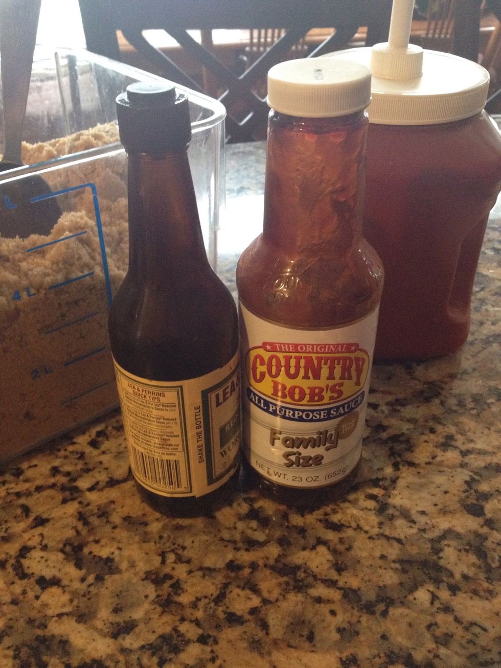 Two TB Worcestershire and about 1/4 c Country Bob's sauce. This sauce is found in the isle with the condiments