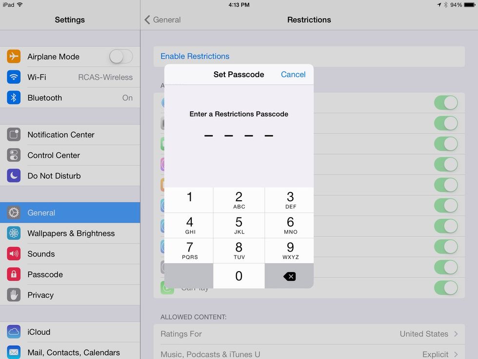 Type in a 4-digit security code that you can remember. You will be prompted to type it in again after that. Make sure you do it perfectly both times or they won't match.