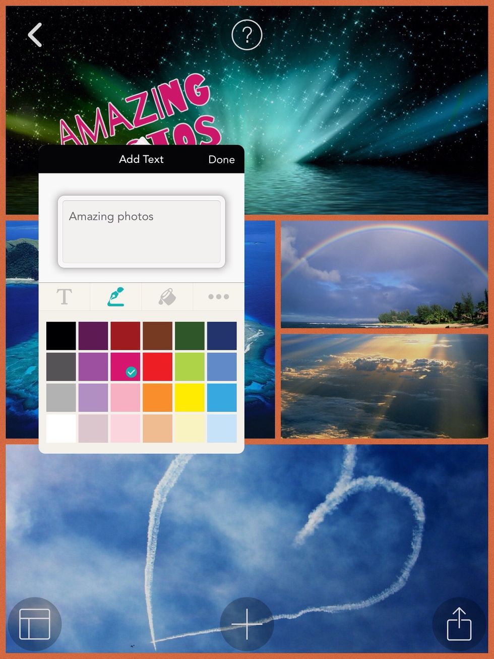Type in the text you want and then choose the colour. The big T next to the pen is where you can choose the font you want.