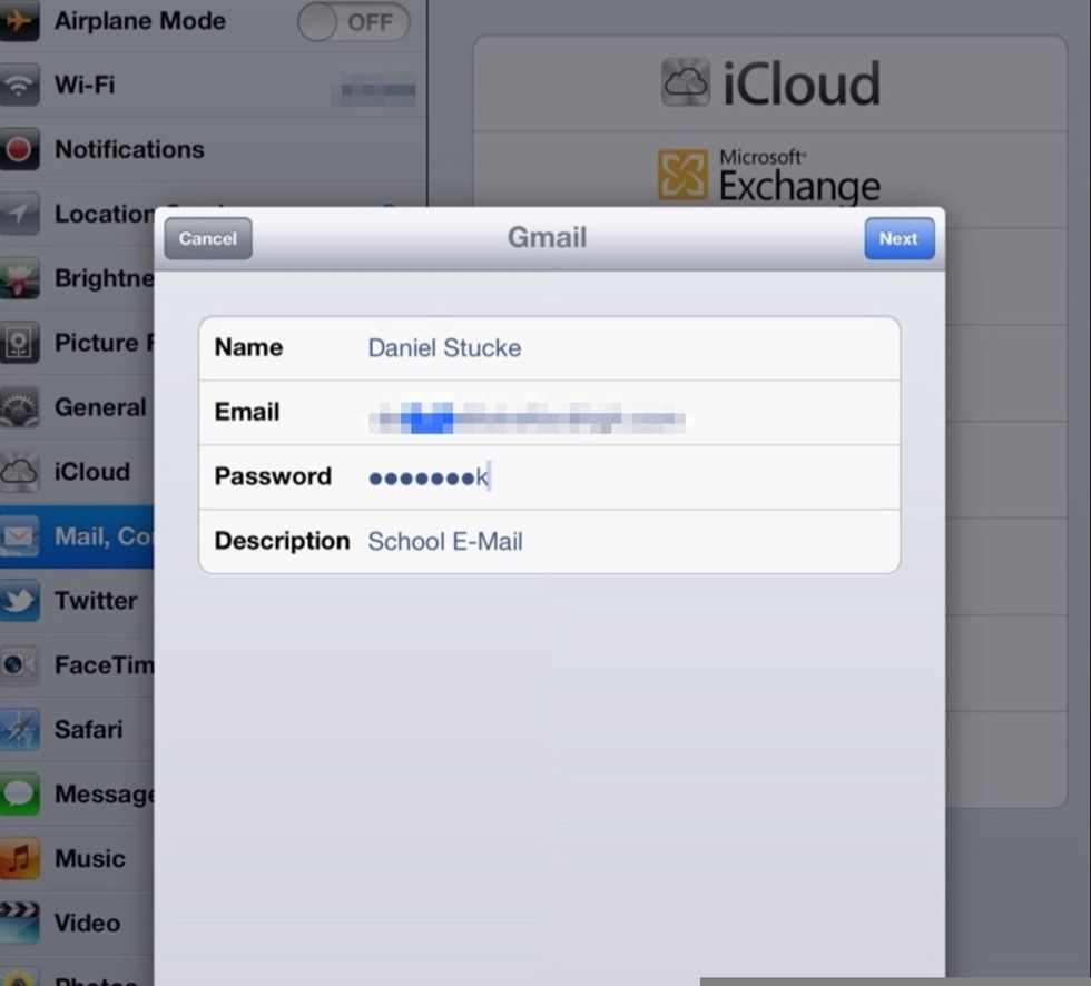 Type in your email and password and name the account something appropriate.