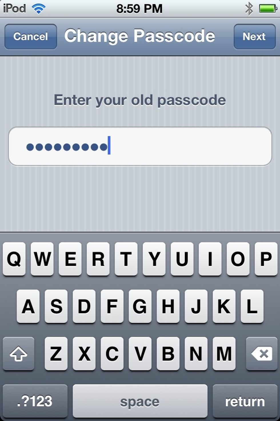 Type in your old password