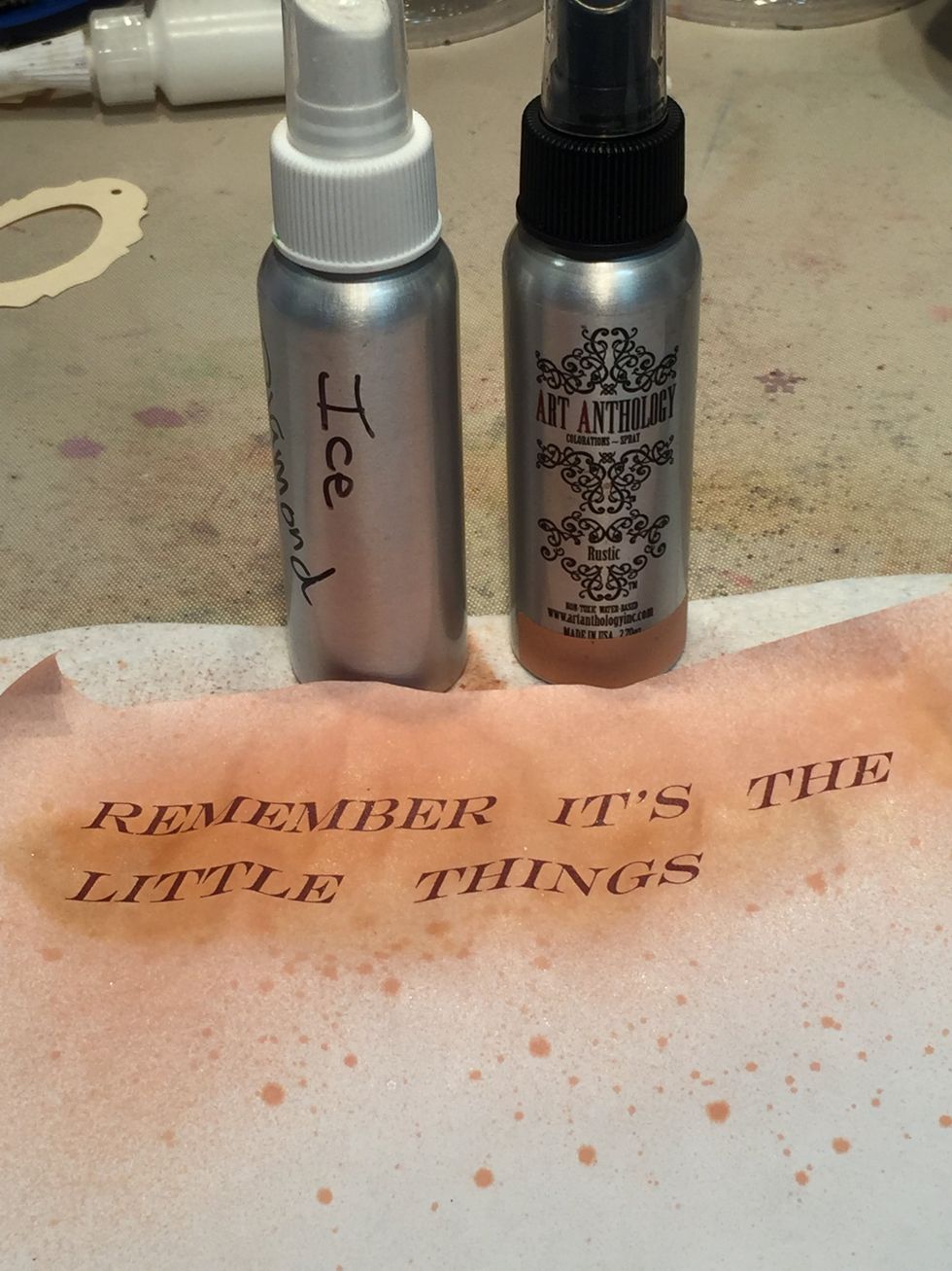 Type out your text and spray with Rustic Colorations and Ice Fairy Dust.