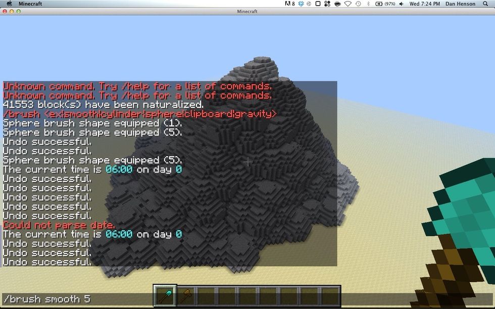 Type the following to equip the smoothing tool. /brush Smooth 5