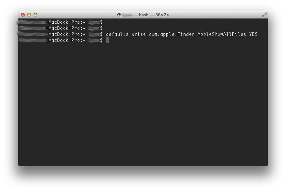 Type the line you see in the image. Same line here: "defaults write com.apple.Finder AppleShowAllFiles Yes" (without the quotes, of course :D)