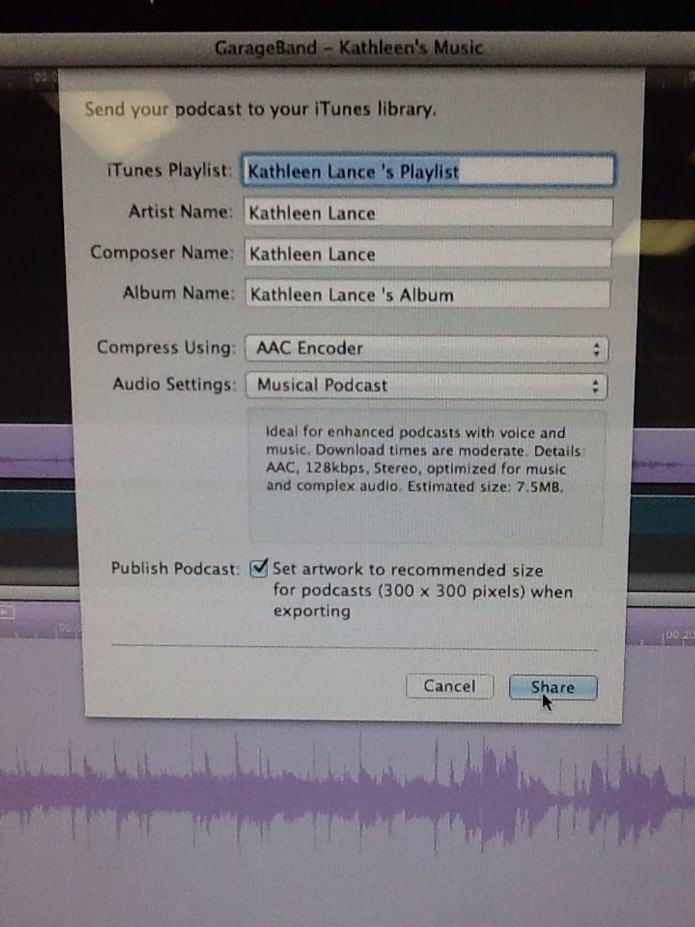 Type what you would like your file to be called and click "Share."
