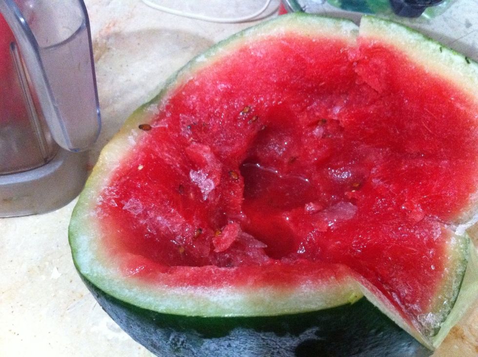 U can partially freeze ur watermelon by keeping it on the first rack of the freezer. Or u can just chill it real good by keepin it in fridge overnight. Frozen watermelon will give u slushy smoothie.