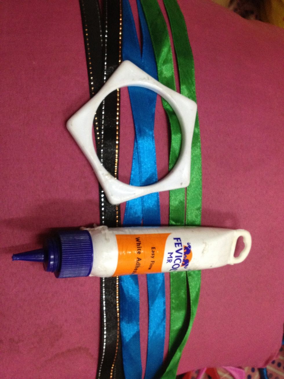U ll need a few ribbons glue n any bangle or old bracelet