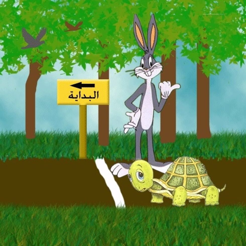 \u0641\u0642\u0627\u0644\u062a \u0644\u0647 \u0627\u0644\u0633\u0644\u062d\u0641\u0627\u0629: \u0645\u0627 \u0631\u0623\u064a\u0643 \u0623\u0646 \u0646\u062a\u0633\u0627\u0628\u0642 \u0623\u0646\u0627 \u0648\u0623\u0646\u062a \u0648\u0633\u0648\u0641 \u0646\u0631\u0649 \u0645\u0646 \u0633\u064a\u0641\u0648\u0632\u061f!! \u0648\u0630\u0647\u0628 \u0627\u0644\u0623\u0631\u0646\u0628 \u0648\u0627\u0644\u0633\u0644\u062d\u0641\u0627\u0629 \u0648\u0628\u062f\u0623 \u0627\u0644\u0633\u0628\u0627\u0642 \u0648\u0627\u0644\u0623\u0631\u0646\u0628 \u0627\u0644\u0645\u063a\u0631\u0648\u0631 \u064a\u0642\u0648\u0644 : \u0644\u0646 \u062a\u063a\u0644\u0628\u0646\u064a \u0647\u0630\u0647 \u0627\u0644\u0628\u0637\u064a\u0626\u0629 \u061f!!