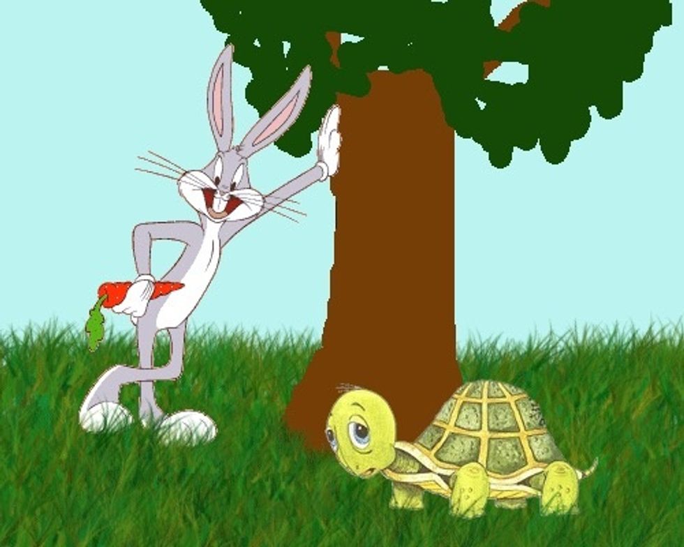 \u0643\u0627\u0646 \u0647\u0646\u0627\u0643 \u0623\u0631\u0646\u0628\u0627\u064b \u0645\u063a\u0631\u0648\u0631\u0627 \u064a\u0639\u064a\u0634 \u0641\u064a \u0627\u0644\u063a\u0627\u0628\u0629 \u0648\u0643\u0627\u0646 \u064a\u0641\u062a\u062e\u0631 \u062f\u0627\u0626\u0645\u0627\u064b \u0628\u0623\u0646\u0647 \u0627\u0644\u0623\u0633\u0631\u0639 \u0648\u0644\u0627 \u0623\u062d\u062f \u064a\u0633\u062a\u0637\u064a\u0639 \u0623\u0646 \u064a\u062a\u063a\u0644\u0628 \u0639\u0644\u064a\u0647 \u0648\u0641\u064a \u064a\u0648\u0645 \u0645\u0646 \u0627\u0644\u0623\u064a\u0627\u0645 \u0634\u0627\u0647\u062f \u0627\u0644\u0633\u0644\u062d\u0641\u0627\u0629 \u0627\u0644\u0645\u0633\u0643\u064a\u0646\u0629 \u062a\u0645\u0634\u064a\u0621 \u0628\u0628\u0637\u0621 \u0648\u0631\u0627\u062d \u064a\u0633\u062a\u0647\u0632\u0623 \u0628\u0647\u0627 \u0648\u064a\u0642\u0648\u0644 \u0644\u0647\u0627 \u0623\u0646\u0643 \u0645\u0633\u0643\u064a\u0646\u0629 \u0628\u0637\u064a\u0626\u0629 \u062c\u062f\u0627