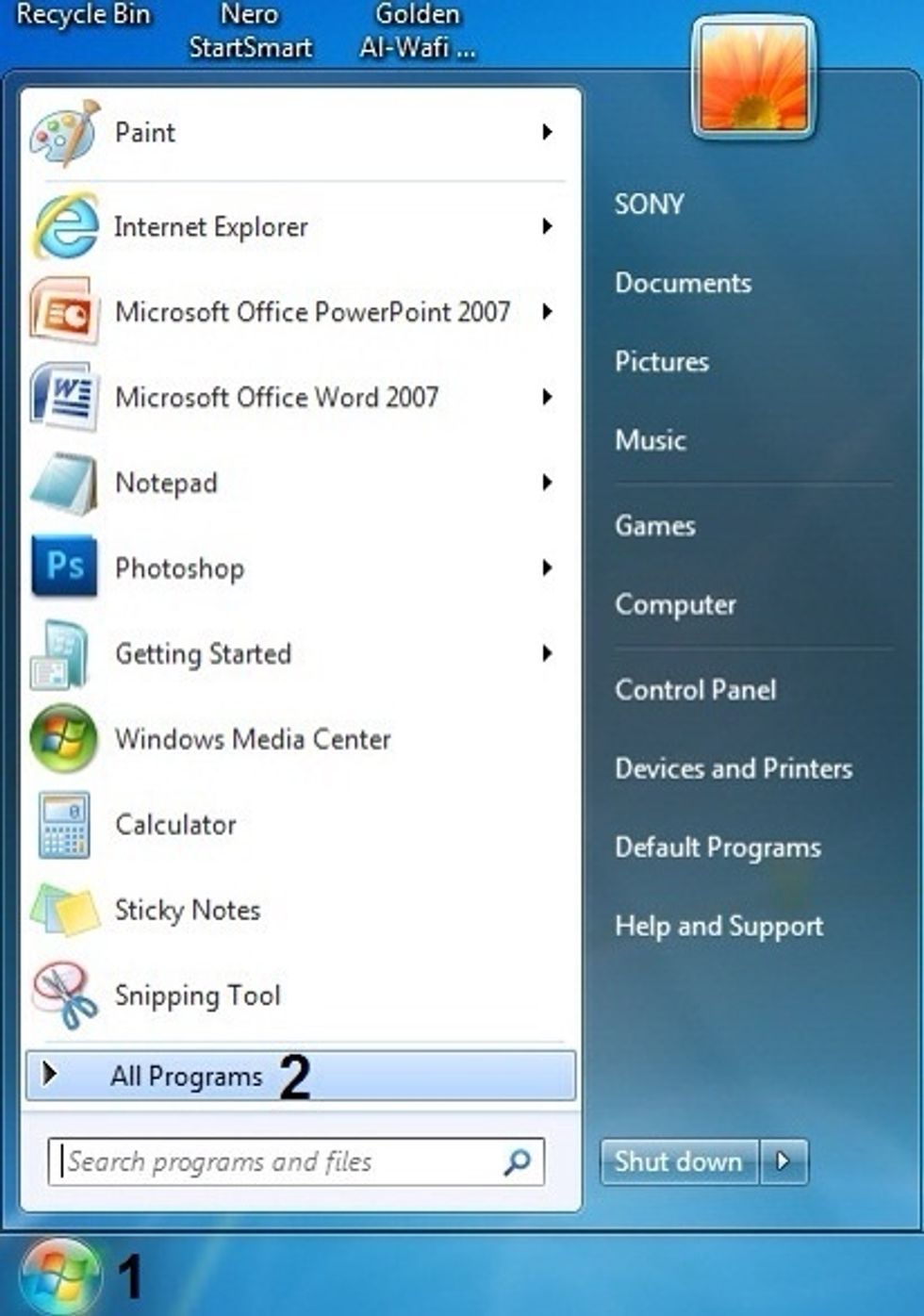 \u0644\u0641\u062a\u062d \u0628\u0631\u0646\u0627\u0645\u062c Microsoft Office Word 2007  ( \u0661 ) \u0627\u0636\u063a\u0637 \u0639\u0644\u0649 Start ( \u0662 ) \u062b\u0645 \u0627\u0636\u063a\u0637 \u0639\u0644\u0649 All programs